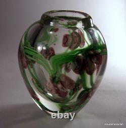Vintage Studio Art Glass Paperweight Vase with Art Nouveau Purple Iris