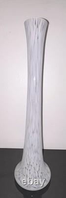 Vintage Tall Single Stem Lily Art Glass Vase Confetti Mottled White