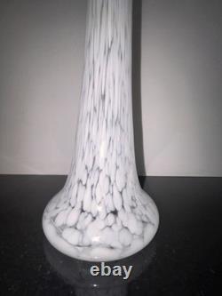 Vintage Tall Single Stem Lily Art Glass Vase Confetti Mottled White