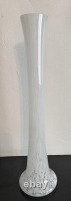 Vintage Tall Single Stem Lily Art Glass Vase Confetti Mottled White