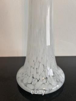 Vintage Tall Single Stem Lily Art Glass Vase Confetti Mottled White