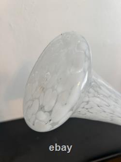 Vintage Tall Single Stem Lily Art Glass Vase Confetti Mottled White