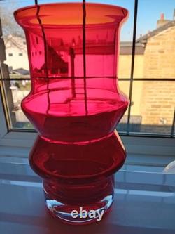 Vintage Tamara Aladin Red Art Glass Vase 7.5 inch tall approx 1960s Good Condit