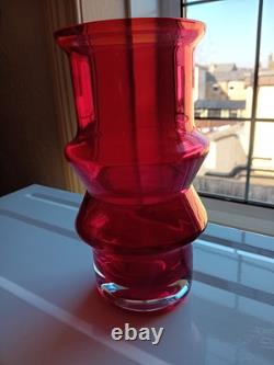 Vintage Tamara Aladin Red Art Glass Vase 7.5 inch tall approx 1960s Good Condit