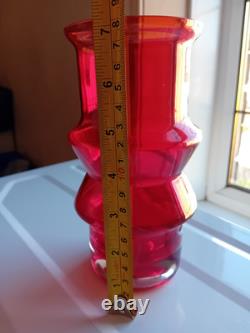 Vintage Tamara Aladin Red Art Glass Vase 7.5 inch tall approx 1960s Good Condit