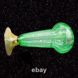 Vintage Uranium Art Glass Vase Bright Green w Amber UV Glow Hand Blown 10T 5W