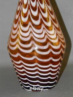 Vintage Venetian Art Glass Amber & White Vase 12 1/4'