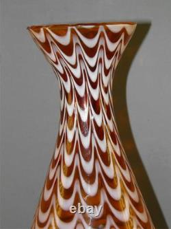 Vintage Venetian Art Glass Amber & White Vase 12 1/4'
