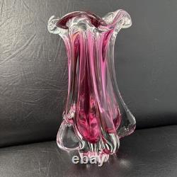 Vintage Vibrant Mid Century Josef Hospodka Chribska 20cm Glass Vase Heavy 1.7kg