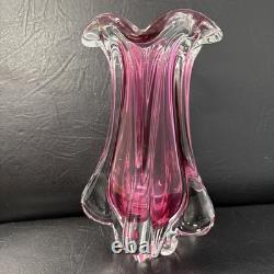Vintage Vibrant Mid Century Josef Hospodka Chribska 20cm Glass Vase Heavy 1.7kg