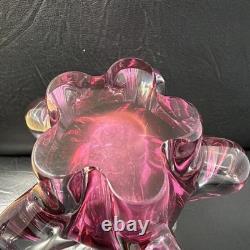 Vintage Vibrant Mid Century Josef Hospodka Chribska 20cm Glass Vase Heavy 1.7kg