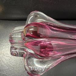Vintage Vibrant Mid Century Josef Hospodka Chribska 20cm Glass Vase Heavy 1.7kg