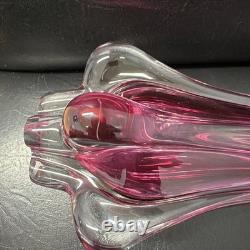 Vintage Vibrant Mid Century Josef Hospodka Chribska 20cm Glass Vase Heavy 1.7kg