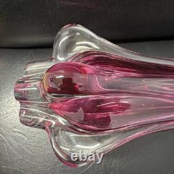 Vintage Vibrant Mid Century Josef Hospodka Chribska 20cm Glass Vase Heavy 1.7kg