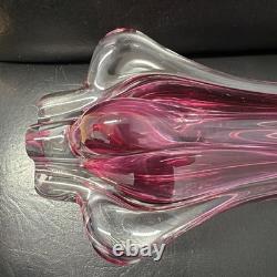 Vintage Vibrant Mid Century Josef Hospodka Chribska 20cm Glass Vase Heavy 1.7kg