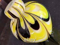 Vintage Yellow, White and Brown Art Glass Bud Vase