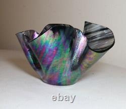 Vintage hand blown art glass handkerchief iridescent aurene vase bowl studio