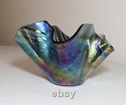 Vintage hand blown art glass handkerchief iridescent aurene vase bowl studio