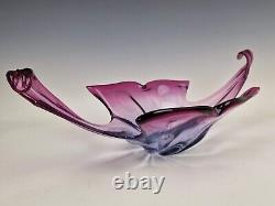Vintage large sculptural cranberry pink and blue Murano centerpiece glass bowl