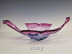 Vintage large sculptural cranberry pink and blue Murano centerpiece glass bowl