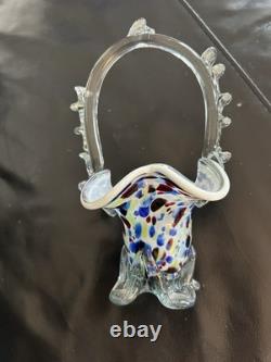 Vintage mid century Murano Glass Basket Vase