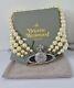 Vivienne Westwood Three Row Pearl Bas Relief Choker Silver