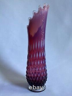 Vtg 11 Fenton Plum Opalescent Hobnail Swung Art Glass Vase
