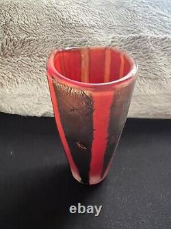 Vtg Art Glass Fan Vase 5.5 Signed