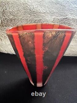 Vtg Art Glass Fan Vase 5.5 Signed