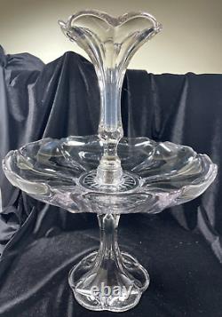 Vtg Duncan Miller Art Glass Clear 3 Piece Fruit Platter & Vase 16.75 in Epergne