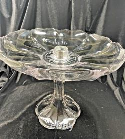 Vtg Duncan Miller Art Glass Clear 3 Piece Fruit Platter & Vase 16.75 in Epergne