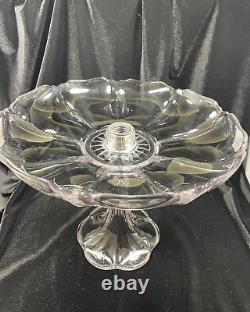 Vtg Duncan Miller Art Glass Clear 3 Piece Fruit Platter & Vase 16.75 in Epergne