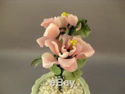 Vtg Jade Glass Bonsai Tree Chinese Japanese Art Oriental Flower Blossom in Vase