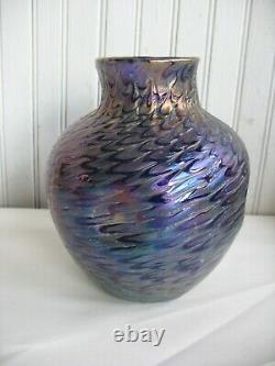 Vtg KRALIK IRIDESCENT Glass VASE Blue Purple ART NOUVEAU Bohemia