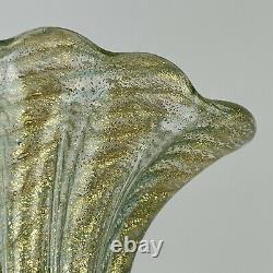 Vtg Murano Glass Vase Barovier Toso Cordonato d'Oro Gold Green Italy Fan 4in