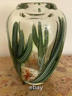 Vtg Orient & Flume Scott Beyers Signed Saguaro Cactus Paperweight Art Glass Vase
