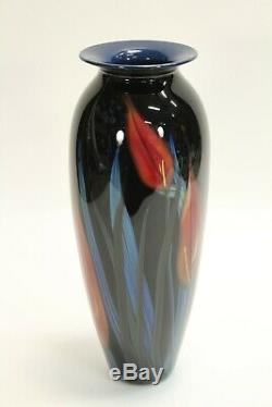 Vtg Rare 1999 Richard Rick Satava Art Glass Red Lily Flowers 15 Vase Signed