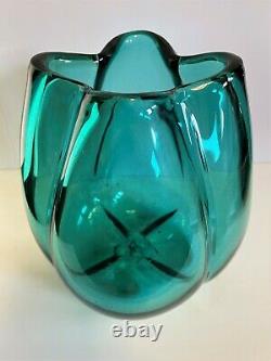 W Anderson Pinched late 1940 Sea Green Vase. Blenko Art Glass
