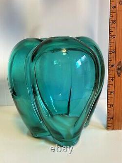 W Anderson Pinched late 1940 Sea Green Vase. Blenko Art Glass