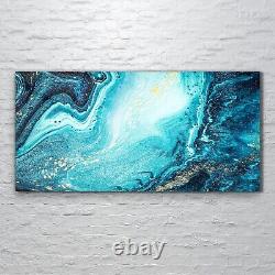 Wall Art Glass Print painting Watercolour abstract blue yellow 120x60