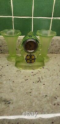 Walther and sohne art deco green glass clock matching vases