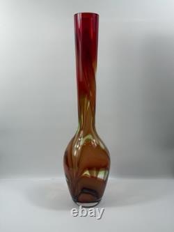 Waterford Evolution 24 Art Glass Vase Red Amber Swirl Tall Modern Decor Crystal