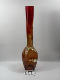 Waterford Evolution 24 Art Glass Vase Red Amber Swirl Tall Modern Decor Crystal