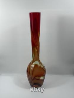 Waterford Evolution 24 Art Glass Vase Red Amber Swirl Tall Modern Decor Crystal