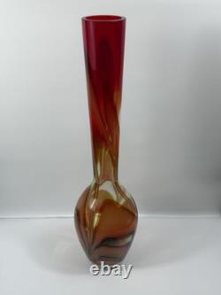 Waterford Evolution 24 Art Glass Vase Red Amber Swirl Tall Modern Decor Crystal