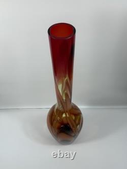 Waterford Evolution 24 Art Glass Vase Red Amber Swirl Tall Modern Decor Crystal