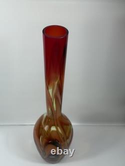 Waterford Evolution 24 Art Glass Vase Red Amber Swirl Tall Modern Decor Crystal