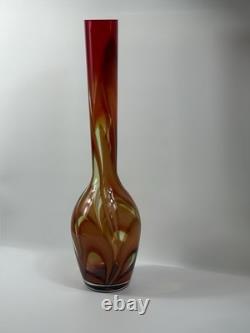 Waterford Evolution 24 Art Glass Vase Red Amber Swirl Tall Modern Decor Crystal