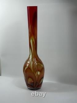 Waterford Evolution 24 Art Glass Vase Red Amber Swirl Tall Modern Decor Crystal