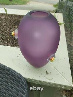 Welmo Art Glass Purple Vase With Applied Decoration. 10.5 By 6